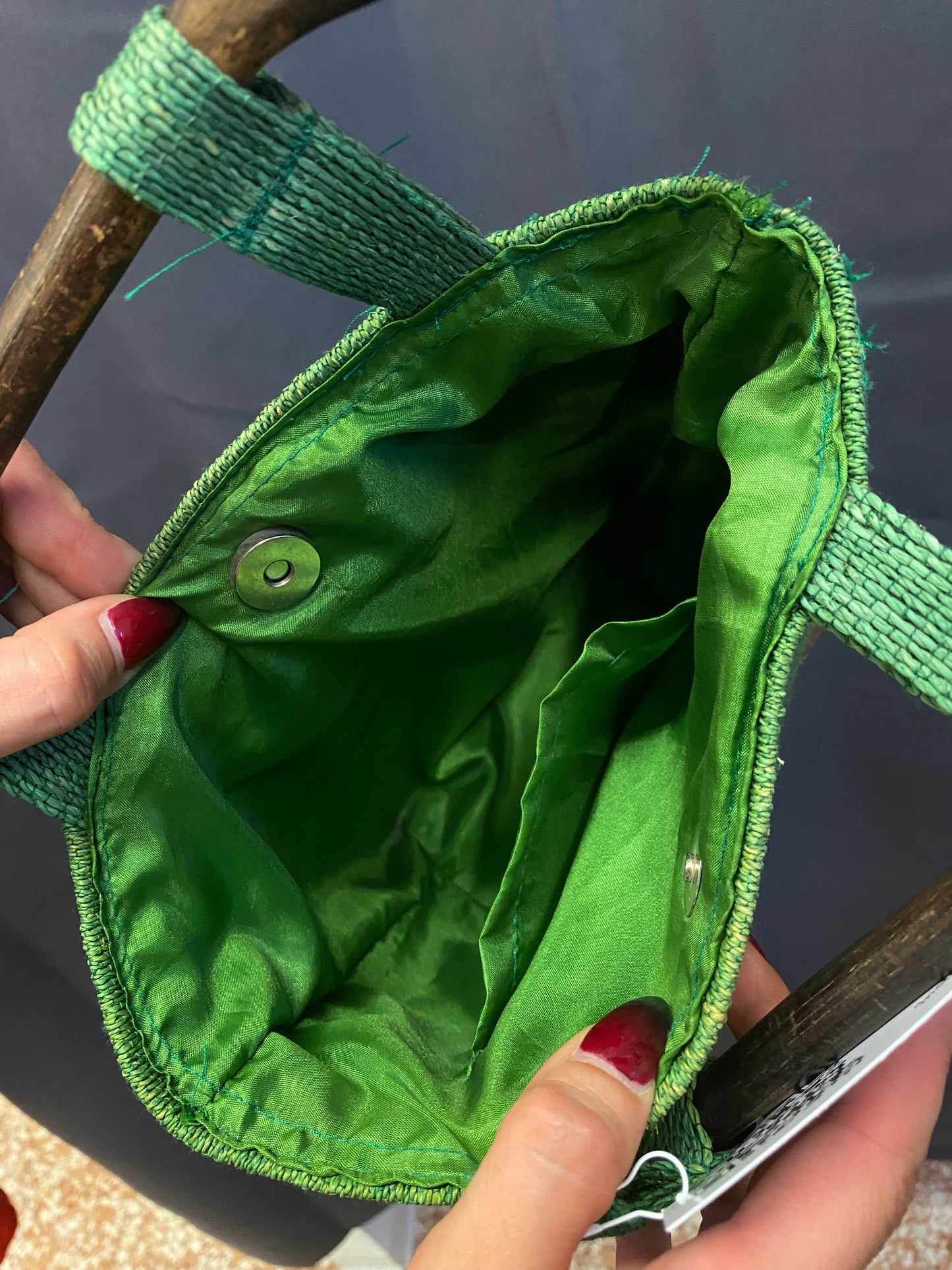 Vintage raffia and wood bag