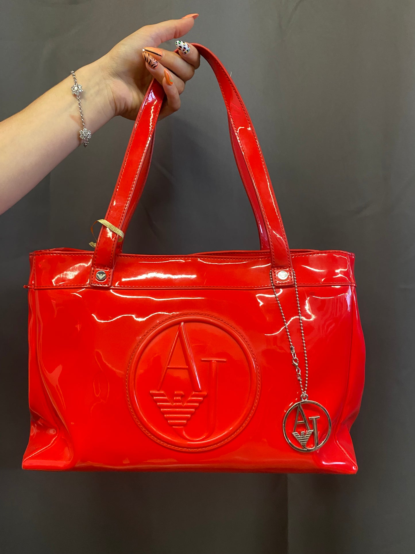 Borsa a mano rossa laccata Armani