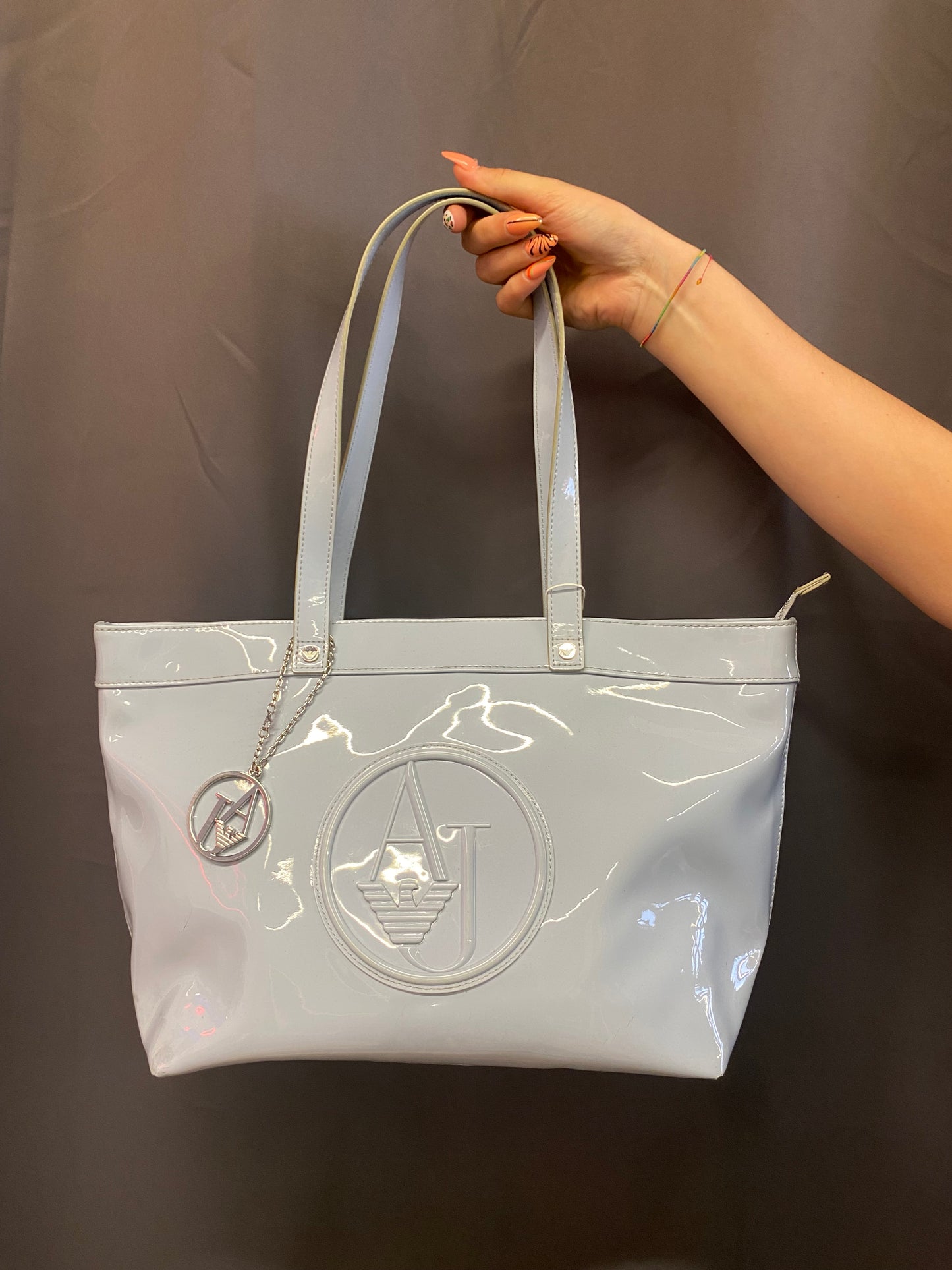 Borsa a mano Armani azzurra laccata