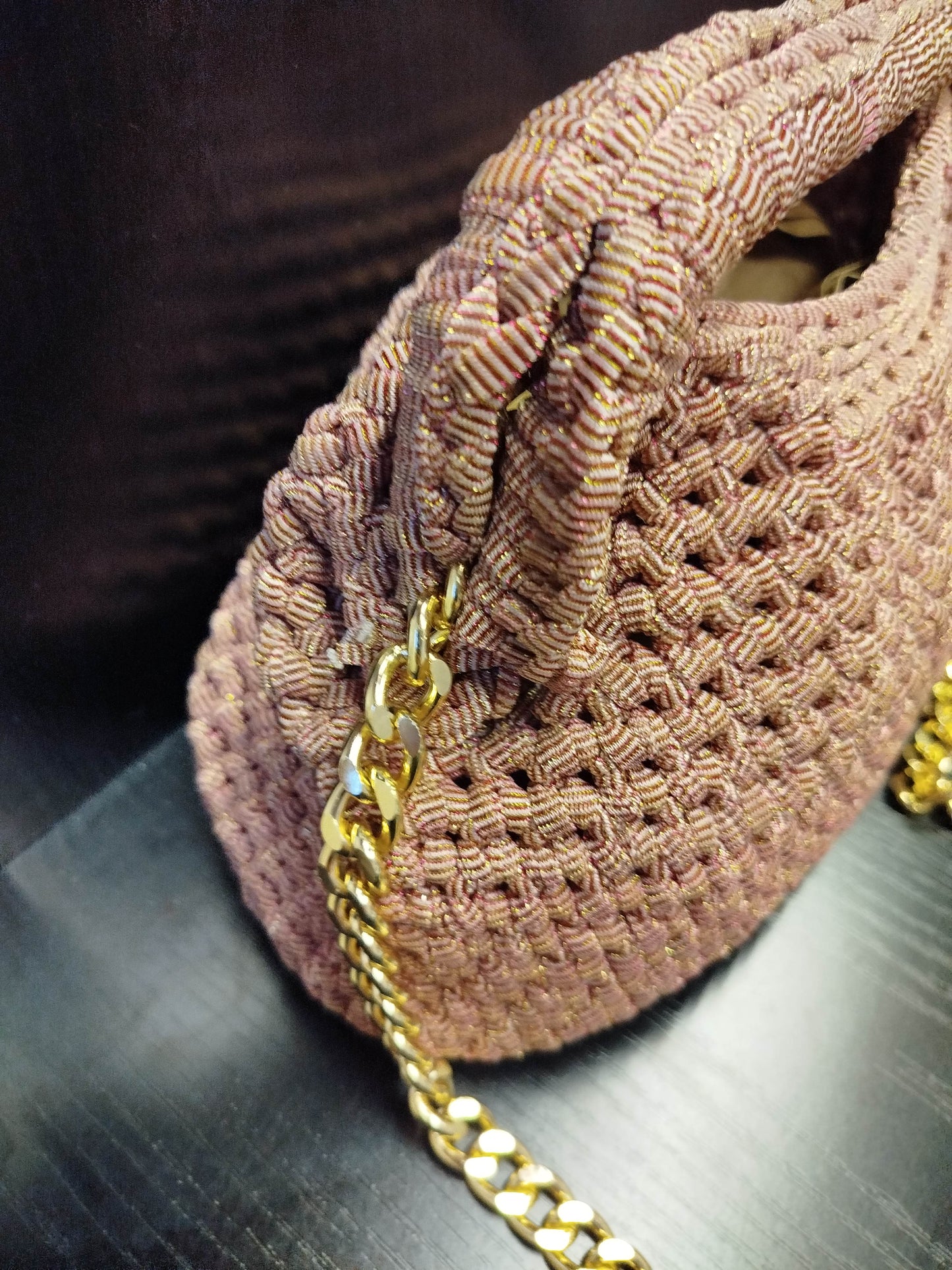 Borsa crochet clutch rosa artigianale
