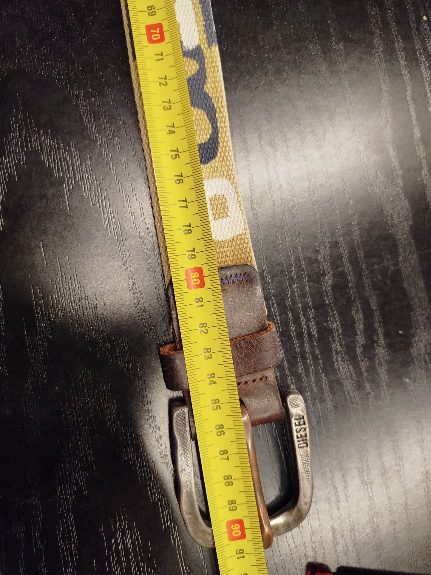 Diesel Y2K Belt – Khaki and Brown Canvas, 90 cm, Vintage Logo Buckle