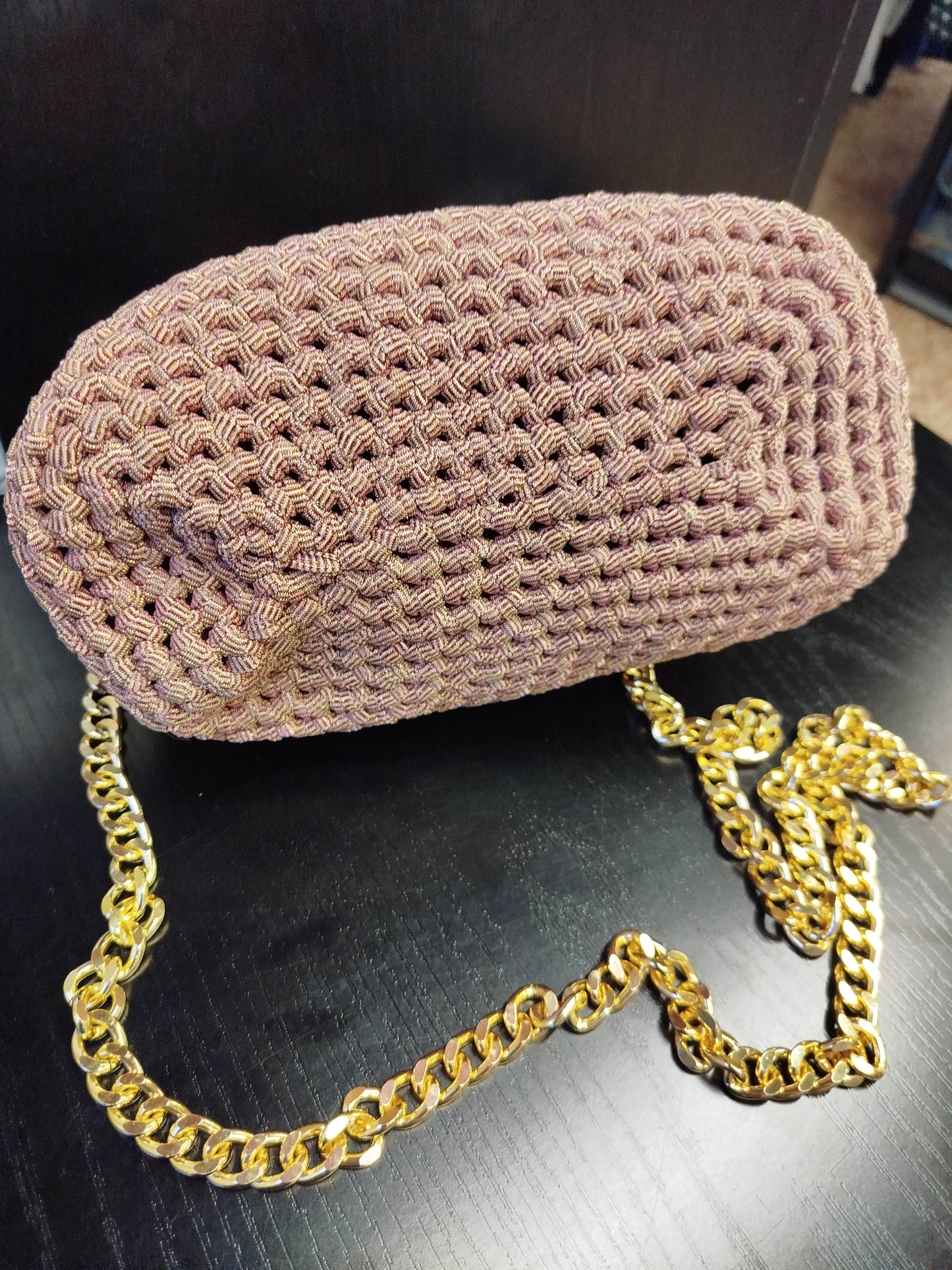 Borsa crochet clutch rosa artigianale