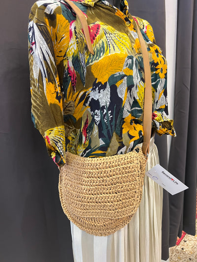Borsa a tracolla in raffia intrecciata - Stile Boho Chic / Estivo thumbnail