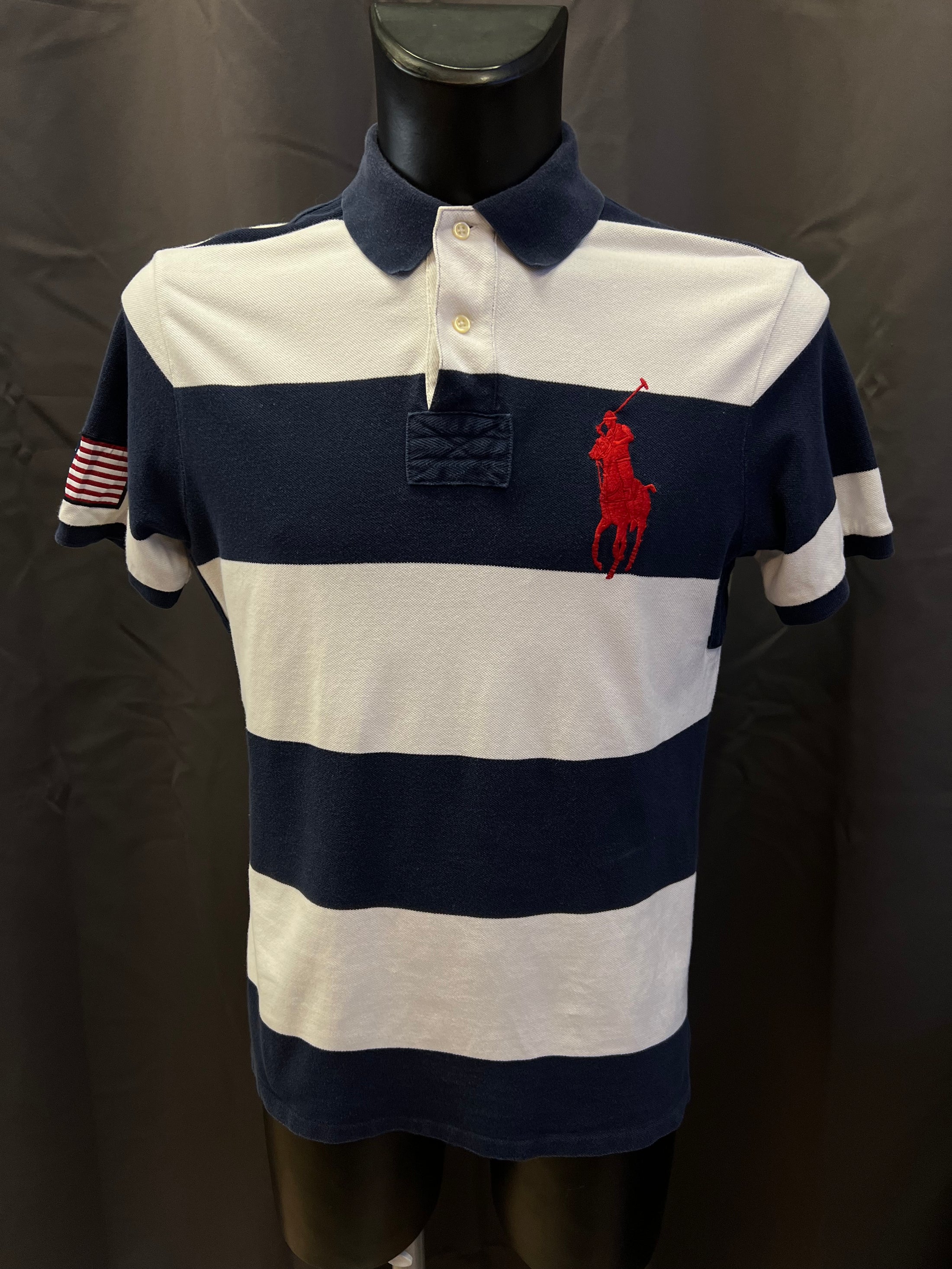 Polo Ralph Lauren Big Pony a righe bianche e blu classic fit (L uomo)