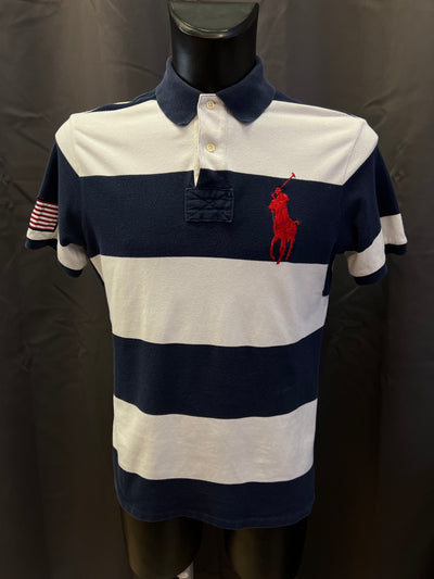 Polo Ralph Lauren Big Pony a righe bianche e blu classic fit (L uomo) thumbnail