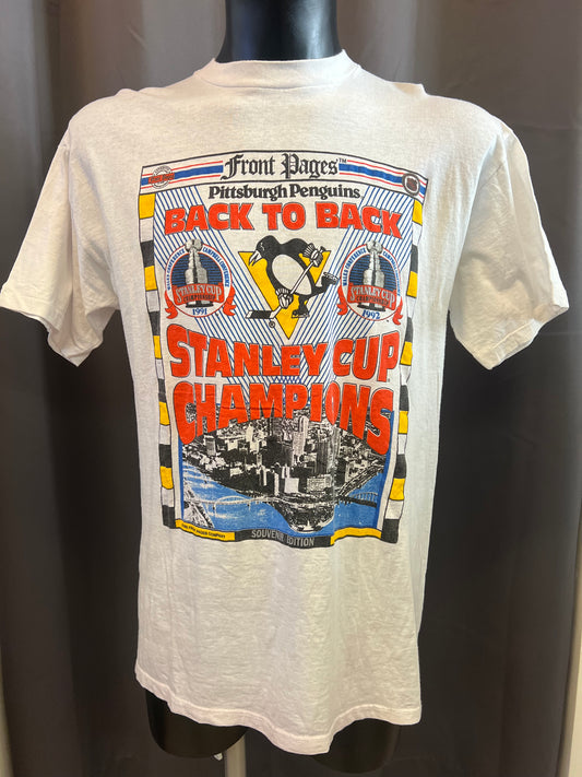 T-shirt vintage Front Pages 90’s NHL Pittsburgh Penguins Stanley Cup 1991-1992 (M)