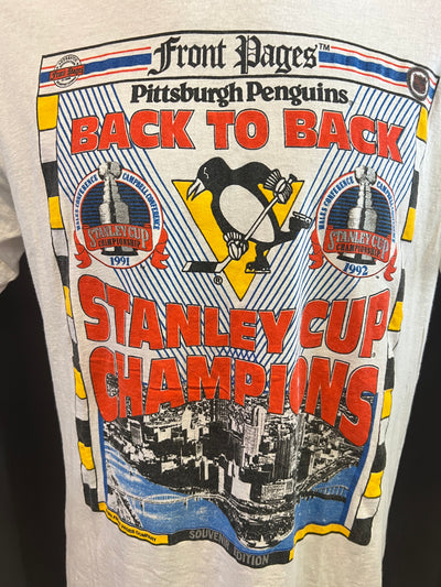 T-shirt vintage Front Pages 90’s NHL Pittsburgh Penguins Stanley Cup 1991-1992 (M) thumbnail