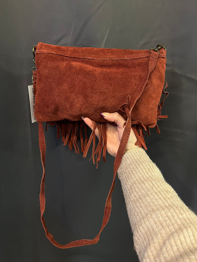 Borsa in vera pelle con frange thumbnail