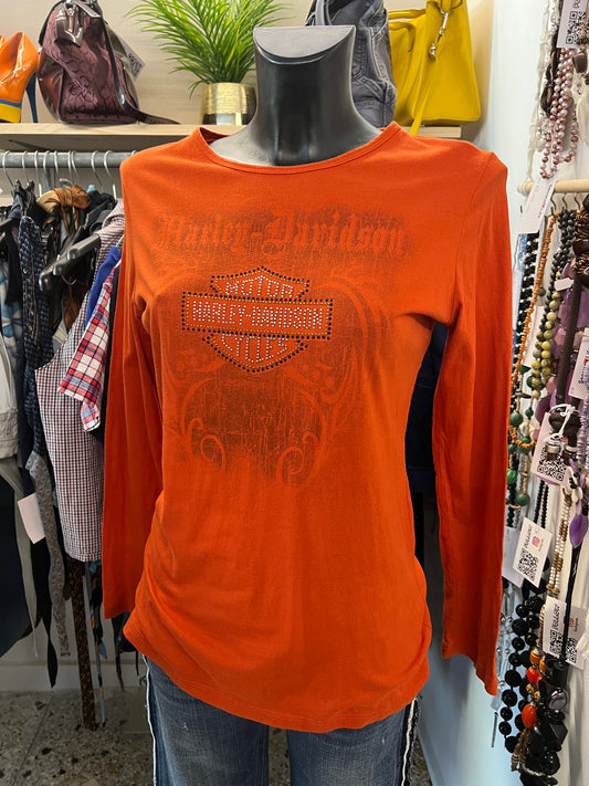 Maglia Harley-Davidson Donna Arancione Strass – Taglia S – Made in USA