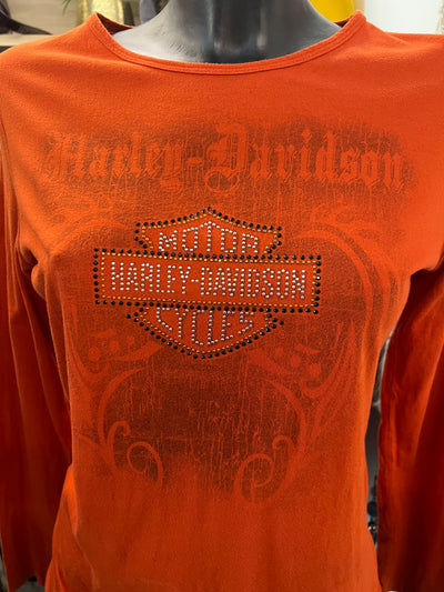 Maglia Harley-Davidson Donna Arancione Strass – Taglia S – Made in USA thumbnail