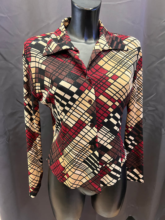 Camicia vintage con fantasia geometrica (M oversize donna)
