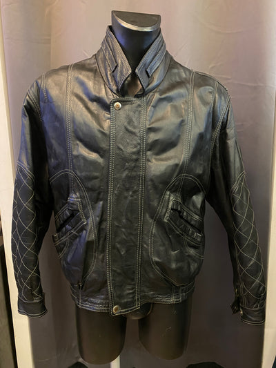 Giacca in pelle vintage stile chiodo (M) thumbnail