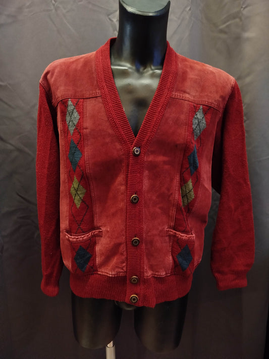 Cardigan Malagrida vintage con dettagli in pelle (L uomo)